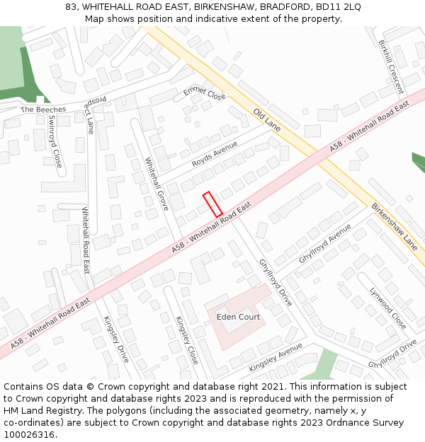 83, WHITEHALL ROAD EAST, BIRKENSHAW, BRADFORD, BD11 2LQ: Location map and indicative extent of plot