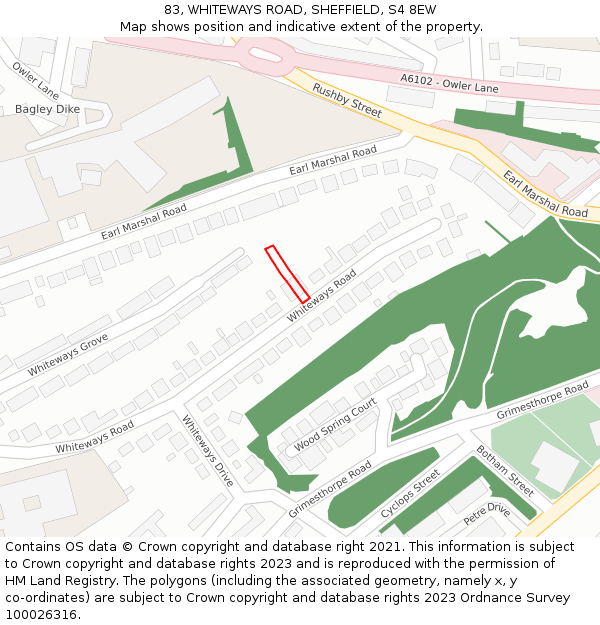 83, WHITEWAYS ROAD, SHEFFIELD, S4 8EW: Location map and indicative extent of plot