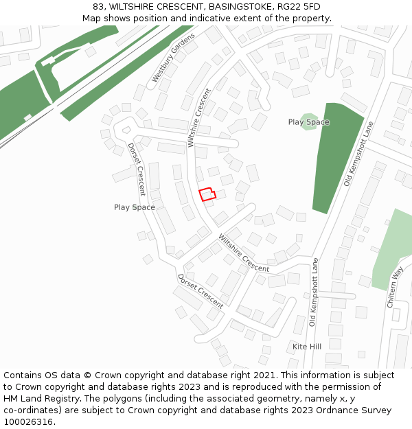 83, WILTSHIRE CRESCENT, BASINGSTOKE, RG22 5FD: Location map and indicative extent of plot