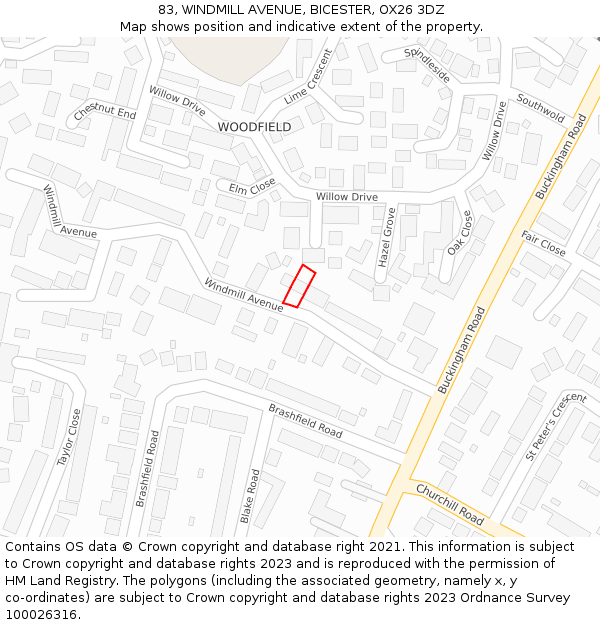 83, WINDMILL AVENUE, BICESTER, OX26 3DZ: Location map and indicative extent of plot