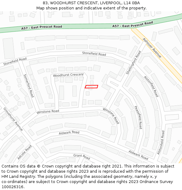 83, WOODHURST CRESCENT, LIVERPOOL, L14 0BA: Location map and indicative extent of plot
