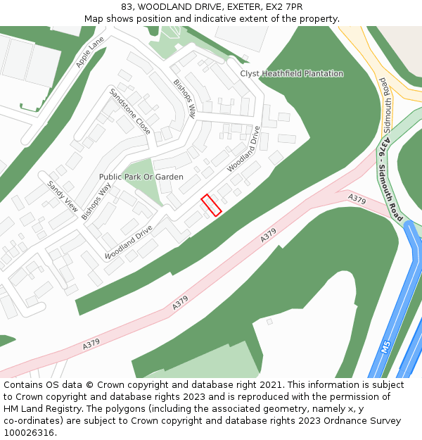 83, WOODLAND DRIVE, EXETER, EX2 7PR: Location map and indicative extent of plot