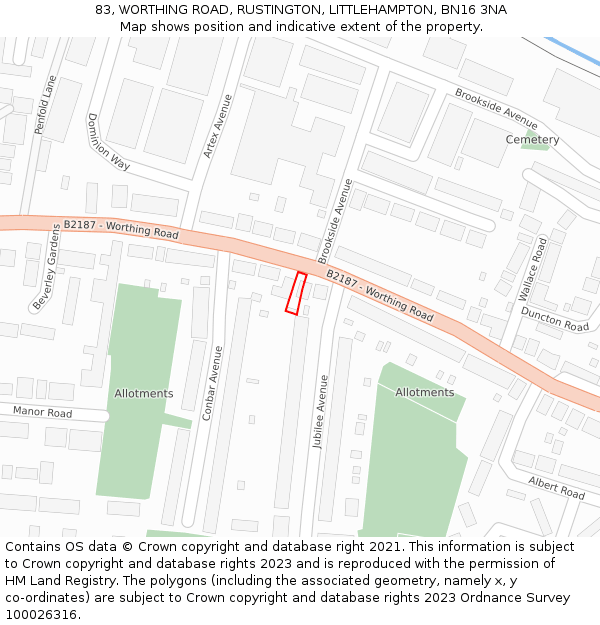 83, WORTHING ROAD, RUSTINGTON, LITTLEHAMPTON, BN16 3NA: Location map and indicative extent of plot