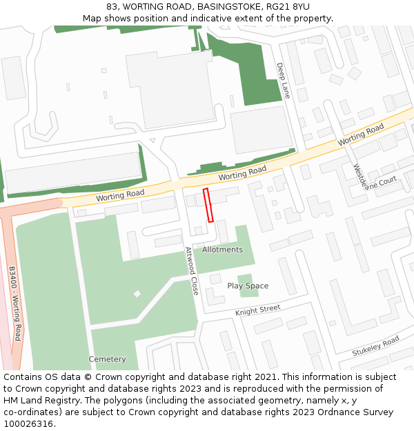 83, WORTING ROAD, BASINGSTOKE, RG21 8YU: Location map and indicative extent of plot