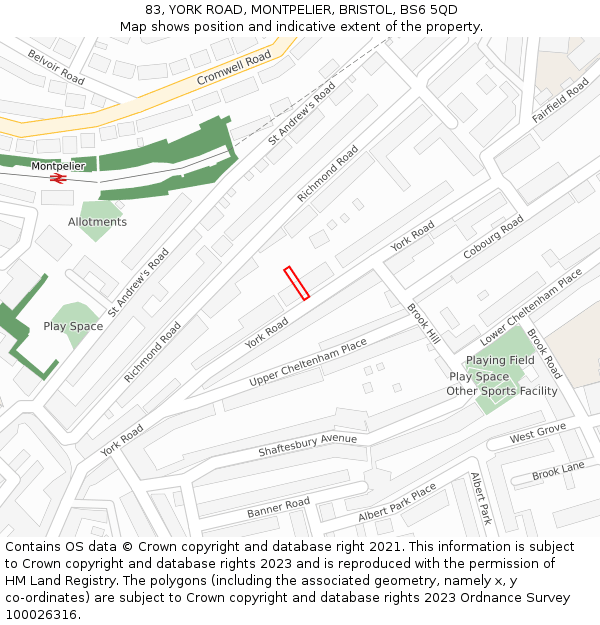 83, YORK ROAD, MONTPELIER, BRISTOL, BS6 5QD: Location map and indicative extent of plot