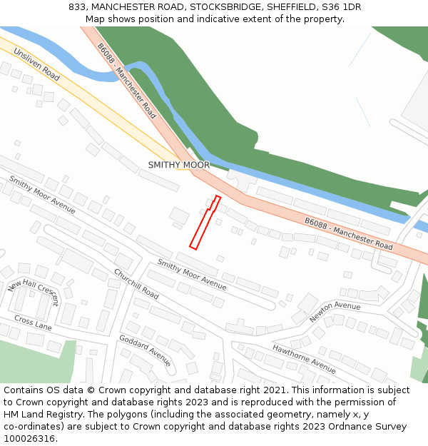 833, MANCHESTER ROAD, STOCKSBRIDGE, SHEFFIELD, S36 1DR: Location map and indicative extent of plot