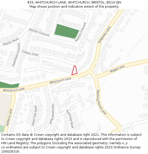 833, WHITCHURCH LANE, WHITCHURCH, BRISTOL, BS14 0JN: Location map and indicative extent of plot