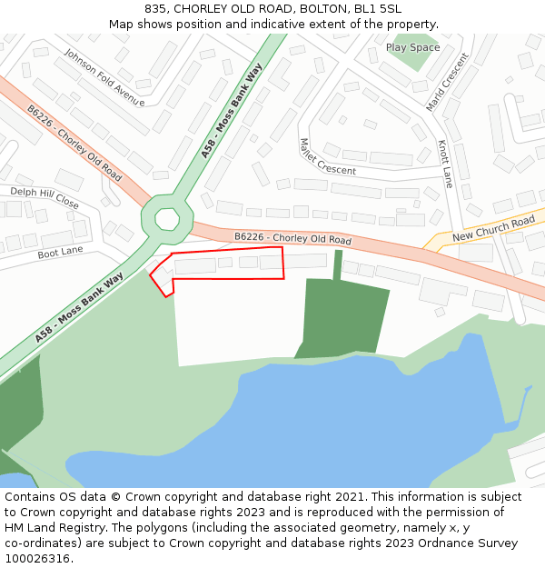 835, CHORLEY OLD ROAD, BOLTON, BL1 5SL: Location map and indicative extent of plot
