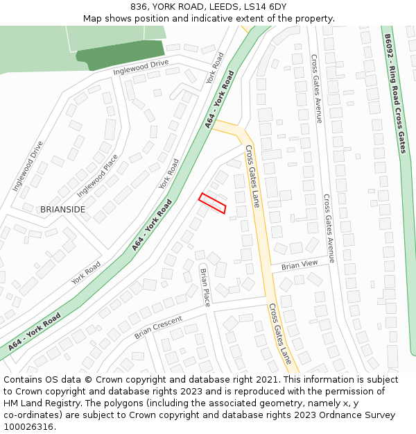 836, YORK ROAD, LEEDS, LS14 6DY: Location map and indicative extent of plot