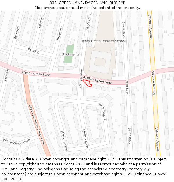 838, GREEN LANE, DAGENHAM, RM8 1YP: Location map and indicative extent of plot