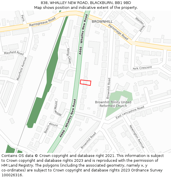 838, WHALLEY NEW ROAD, BLACKBURN, BB1 9BD: Location map and indicative extent of plot