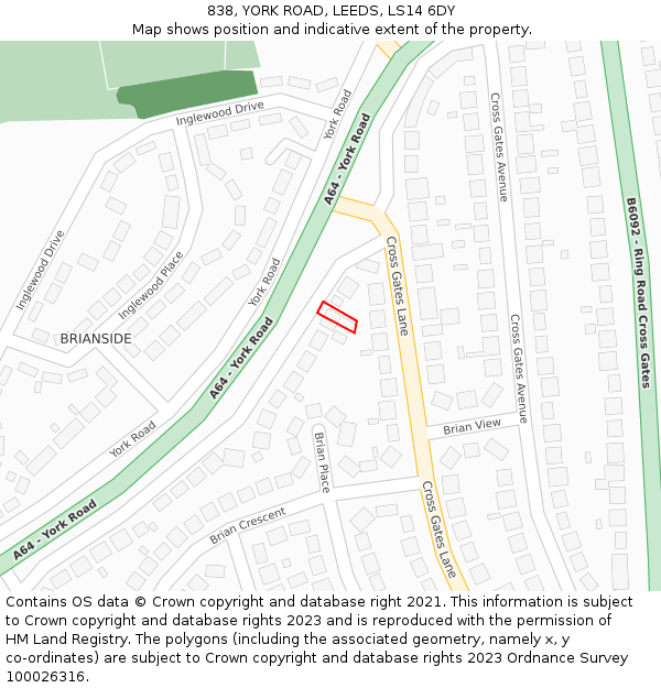 838, YORK ROAD, LEEDS, LS14 6DY: Location map and indicative extent of plot