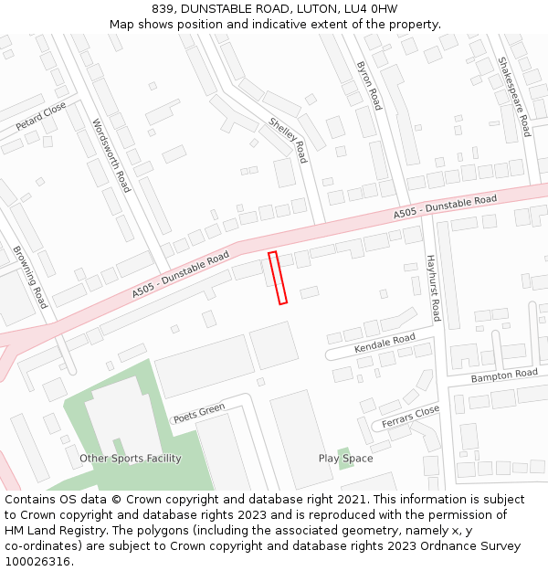 839, DUNSTABLE ROAD, LUTON, LU4 0HW: Location map and indicative extent of plot