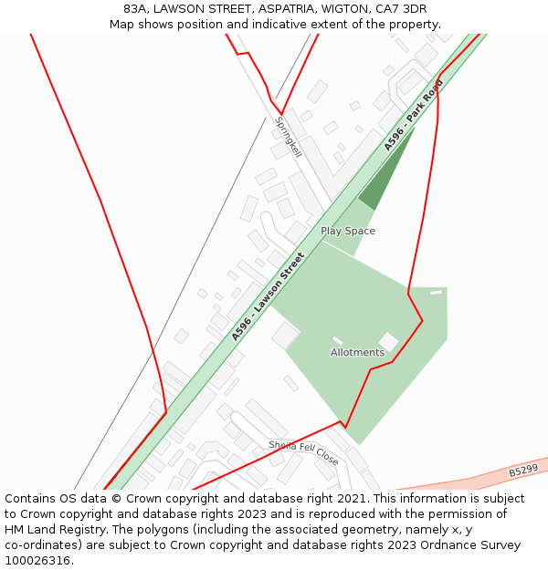 83A, LAWSON STREET, ASPATRIA, WIGTON, CA7 3DR: Location map and indicative extent of plot