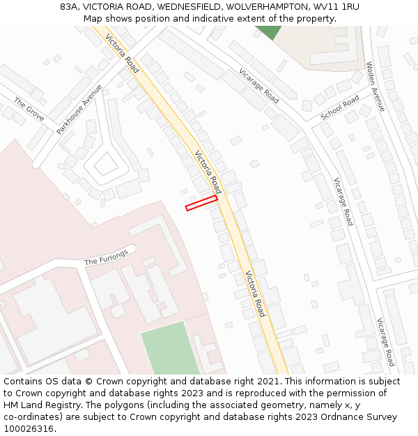 83A, VICTORIA ROAD, WEDNESFIELD, WOLVERHAMPTON, WV11 1RU: Location map and indicative extent of plot