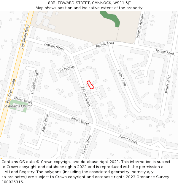 83B, EDWARD STREET, CANNOCK, WS11 5JF: Location map and indicative extent of plot