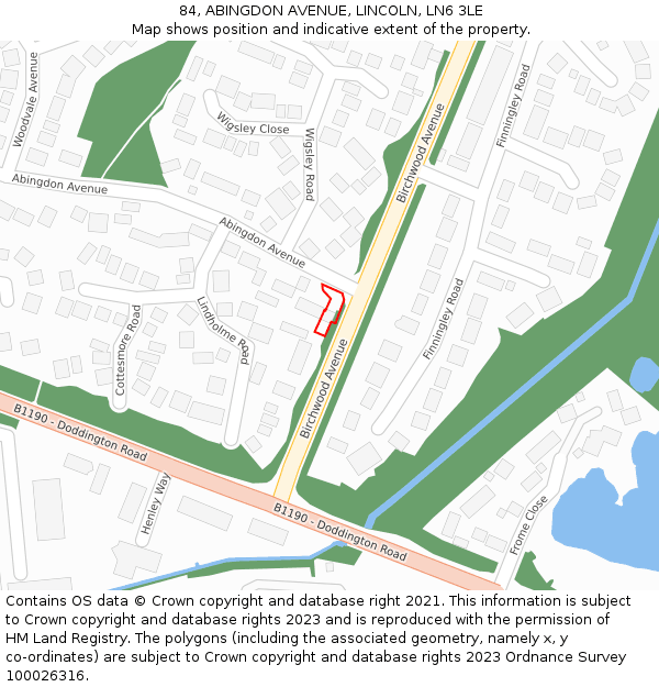 84, ABINGDON AVENUE, LINCOLN, LN6 3LE: Location map and indicative extent of plot