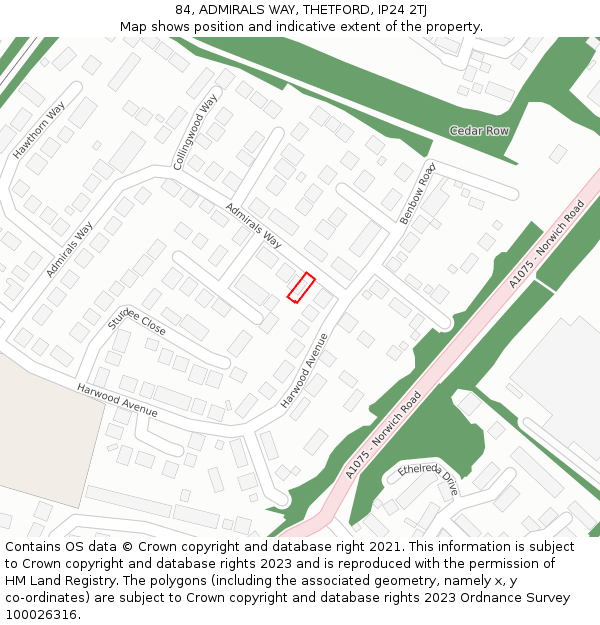 84, ADMIRALS WAY, THETFORD, IP24 2TJ: Location map and indicative extent of plot