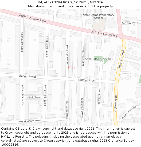 84, ALEXANDRA ROAD, NORWICH, NR2 3EA: Location map and indicative extent of plot