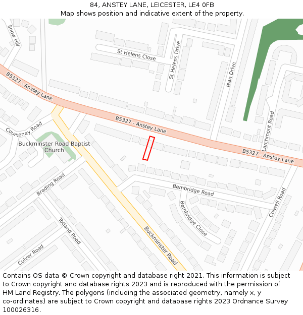 84, ANSTEY LANE, LEICESTER, LE4 0FB: Location map and indicative extent of plot