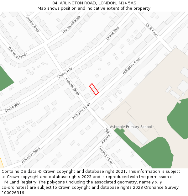 84, ARLINGTON ROAD, LONDON, N14 5AS: Location map and indicative extent of plot