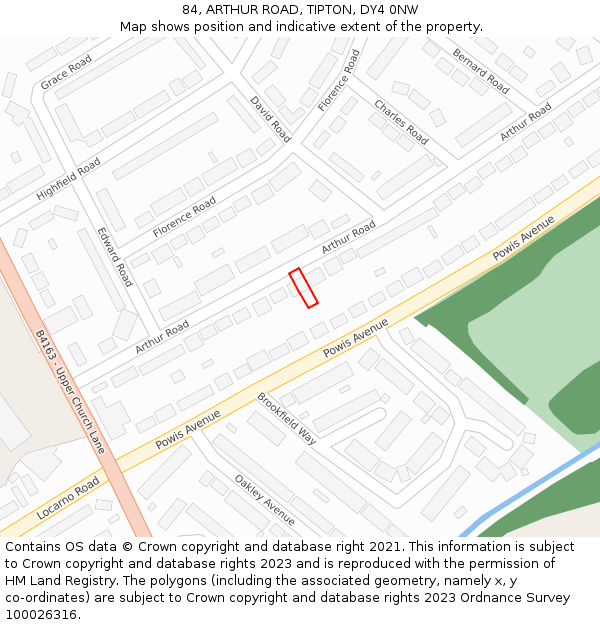 84, ARTHUR ROAD, TIPTON, DY4 0NW: Location map and indicative extent of plot