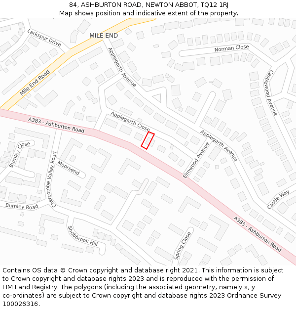 84, ASHBURTON ROAD, NEWTON ABBOT, TQ12 1RJ: Location map and indicative extent of plot