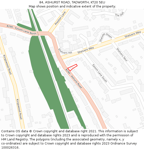 84, ASHURST ROAD, TADWORTH, KT20 5EU: Location map and indicative extent of plot