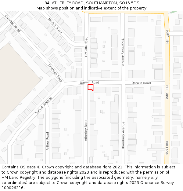 84, ATHERLEY ROAD, SOUTHAMPTON, SO15 5DS: Location map and indicative extent of plot