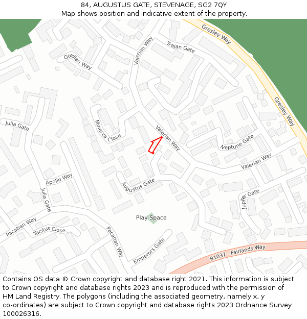 84, AUGUSTUS GATE, STEVENAGE, SG2 7QY: Location map and indicative extent of plot