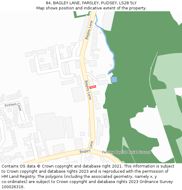 84, BAGLEY LANE, FARSLEY, PUDSEY, LS28 5LY: Location map and indicative extent of plot