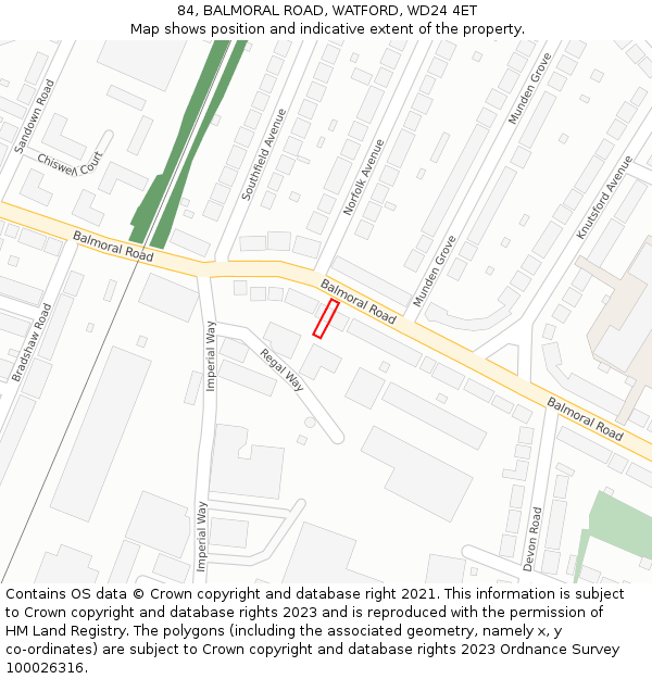 84, BALMORAL ROAD, WATFORD, WD24 4ET: Location map and indicative extent of plot