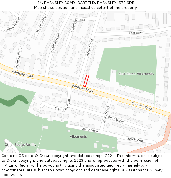 84, BARNSLEY ROAD, DARFIELD, BARNSLEY, S73 9DB: Location map and indicative extent of plot