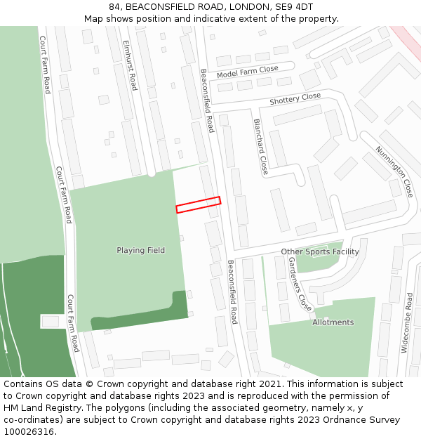 84, BEACONSFIELD ROAD, LONDON, SE9 4DT: Location map and indicative extent of plot