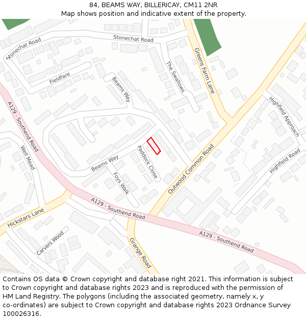 84, BEAMS WAY, BILLERICAY, CM11 2NR: Location map and indicative extent of plot