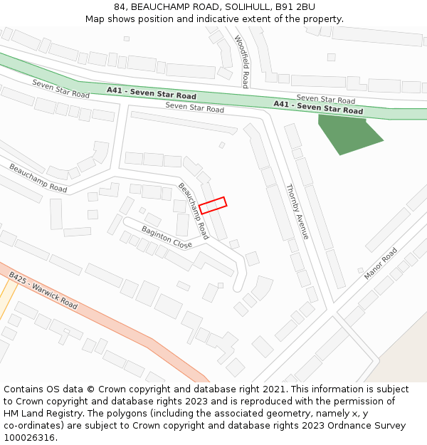 84, BEAUCHAMP ROAD, SOLIHULL, B91 2BU: Location map and indicative extent of plot