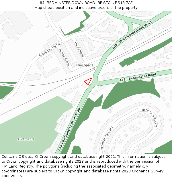84, BEDMINSTER DOWN ROAD, BRISTOL, BS13 7AF: Location map and indicative extent of plot