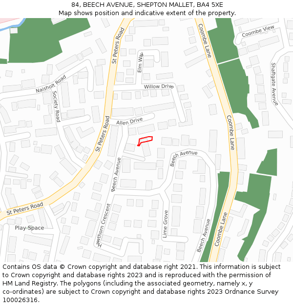 84, BEECH AVENUE, SHEPTON MALLET, BA4 5XE: Location map and indicative extent of plot