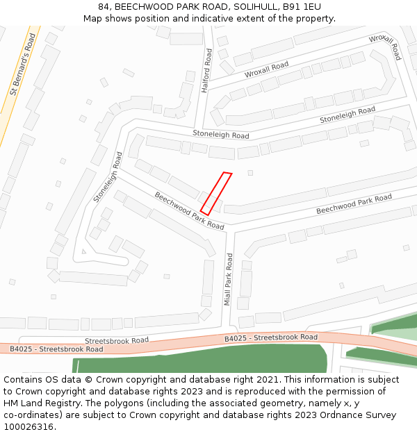 84, BEECHWOOD PARK ROAD, SOLIHULL, B91 1EU: Location map and indicative extent of plot