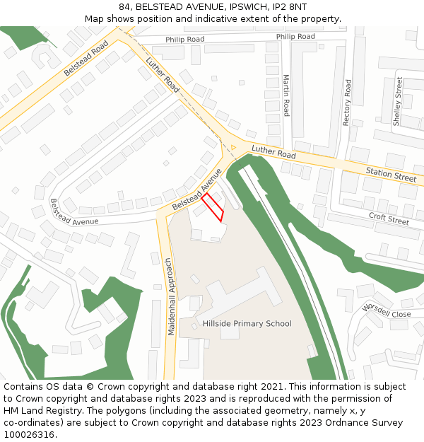 84, BELSTEAD AVENUE, IPSWICH, IP2 8NT: Location map and indicative extent of plot