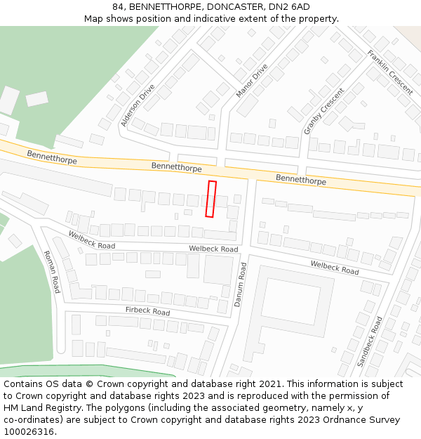 84, BENNETTHORPE, DONCASTER, DN2 6AD: Location map and indicative extent of plot