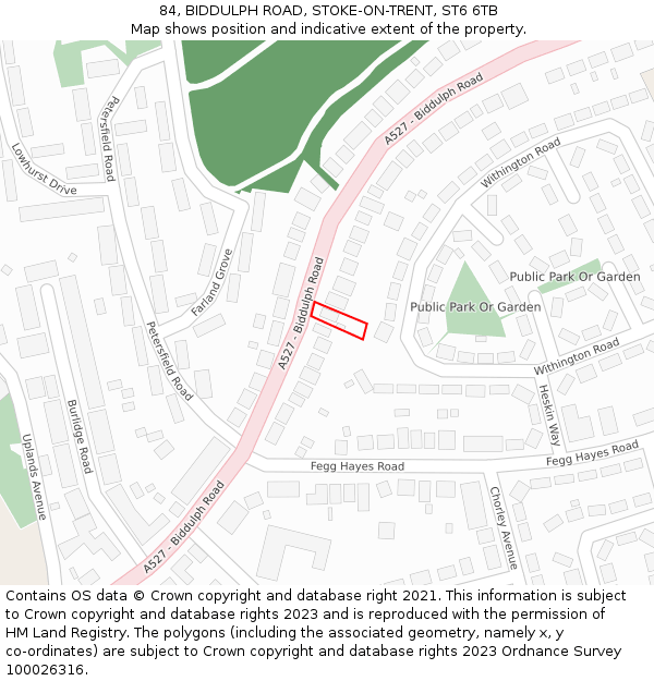 84, BIDDULPH ROAD, STOKE-ON-TRENT, ST6 6TB: Location map and indicative extent of plot