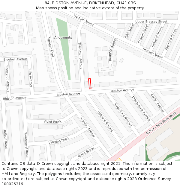84, BIDSTON AVENUE, BIRKENHEAD, CH41 0BS: Location map and indicative extent of plot