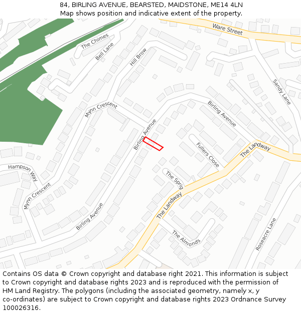 84, BIRLING AVENUE, BEARSTED, MAIDSTONE, ME14 4LN: Location map and indicative extent of plot