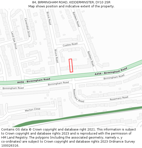 84, BIRMINGHAM ROAD, KIDDERMINSTER, DY10 2SR: Location map and indicative extent of plot