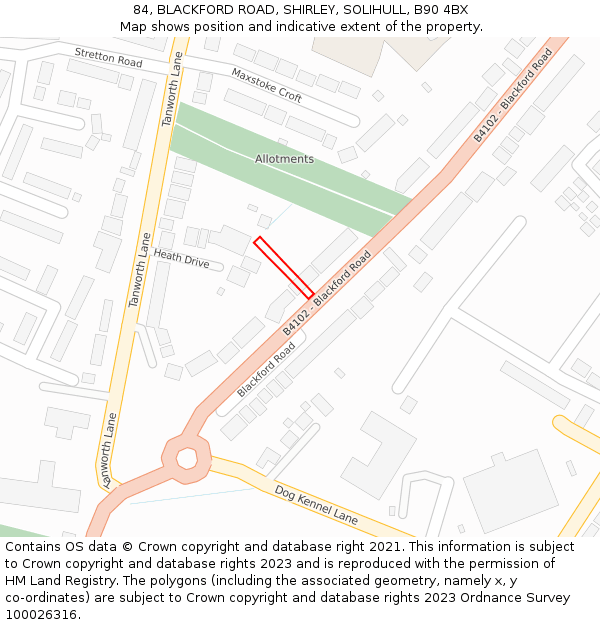 84, BLACKFORD ROAD, SHIRLEY, SOLIHULL, B90 4BX: Location map and indicative extent of plot