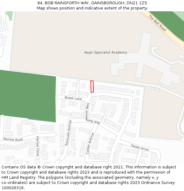 84, BOB RAINSFORTH WAY, GAINSBOROUGH, DN21 1ZS: Location map and indicative extent of plot