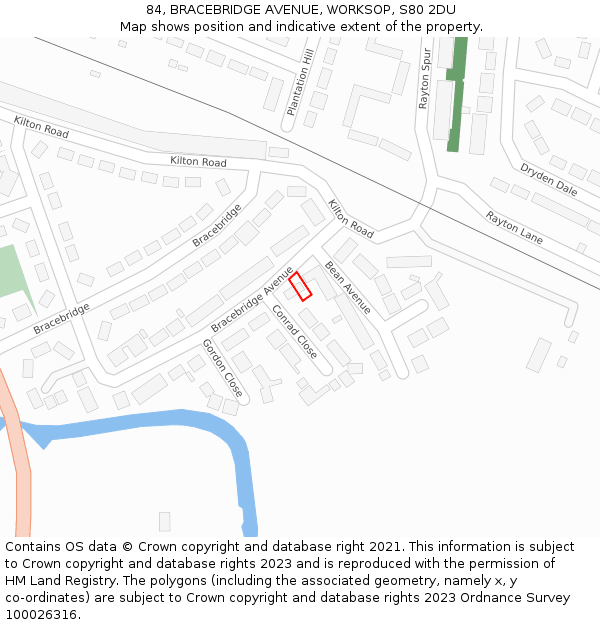 84, BRACEBRIDGE AVENUE, WORKSOP, S80 2DU: Location map and indicative extent of plot