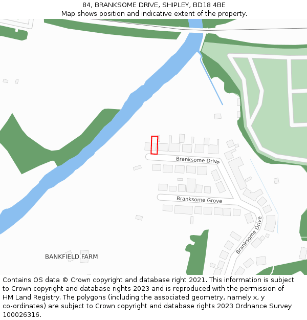 84, BRANKSOME DRIVE, SHIPLEY, BD18 4BE: Location map and indicative extent of plot