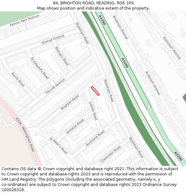 84, BRIGHTON ROAD, READING, RG6 1PS: Location map and indicative extent of plot
